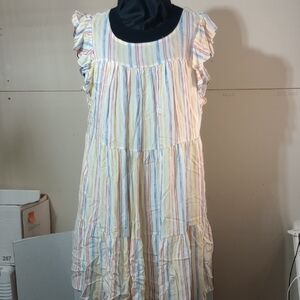 ANDREE BY UNIT Blue and Pink Casual Sundress with Flutter Cap Sleeves